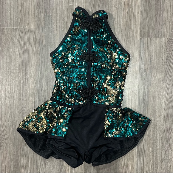 Weissman Green Sequin Mandarin Style Top Dance Costume - Picture 3 of 7